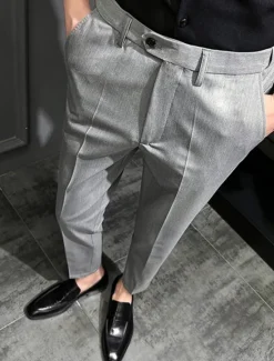 Sale OUKU Men's Dress Pants Trousers Chinos Buttons Pocket Solid Color Comfort Ankle-Length Formal Party Work Fashion Classic Style Black Khaki Micro-elastic