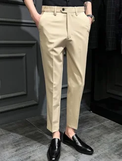 Sale OUKU Men's Dress Pants Trousers Chinos Buttons Pocket Solid Color Comfort Ankle-Length Formal Party Work Fashion Classic Style Black Khaki Micro-elastic