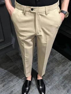 Sale OUKU Men's Dress Pants Trousers Chinos Buttons Pocket Solid Color Comfort Ankle-Length Formal Party Work Fashion Classic Style Black Khaki Micro-elastic