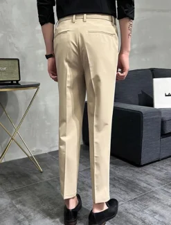 Sale OUKU Men's Dress Pants Trousers Chinos Buttons Pocket Solid Color Comfort Ankle-Length Formal Party Work Fashion Classic Style Black Khaki Micro-elastic
