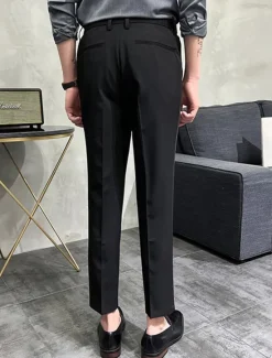 Sale OUKU Men's Dress Pants Trousers Chinos Buttons Pocket Solid Color Comfort Ankle-Length Formal Party Work Fashion Classic Style Black Khaki Micro-elastic
