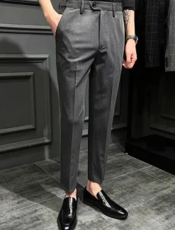 Sale OUKU Men's Dress Pants Trousers Chinos Buttons Pocket Solid Color Comfort Ankle-Length Formal Party Work Fashion Classic Style Black Khaki Micro-elastic