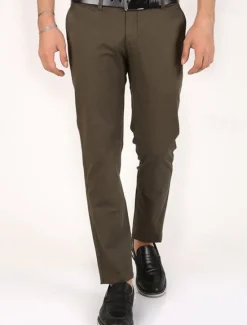OUKU Men's Dress Pants Trousers Chinos Buttons Pocket Plain Comfort Formal Party Work Fashion Classic Style Black Dark Green Micro-elastic