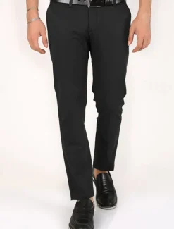 OUKU Men's Dress Pants Trousers Chinos Buttons Pocket Plain Comfort Formal Party Work Fashion Classic Style Black Dark Green Micro-elastic