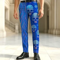 New OUKU Men's Dress Pants Trousers Suit Pants Geometric Skull Full Length Vacation Holiday Dark Punk Gothic Style Blue Dark Blue Inelastic
