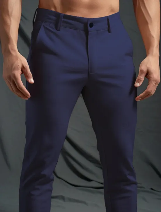 OUKU Men's Dress Pants Trousers Chinos Buttons Pocket Plain Comfort Formal Party Work Fashion Classic Style Black Dark Blue Micro-elastic