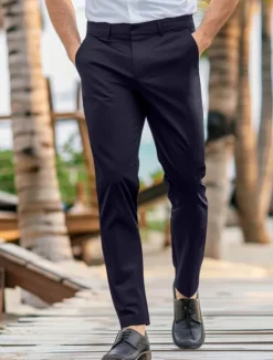 Discount OUKU Men's Dress Pants Trousers Casual Pants Pocket Elastic Waist Straight Leg Plain Stretch Wedding Office Business Stylish Formal Black Wine High Waist Micro-elastic