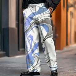 Best OUKU Men's Dress Pants Trousers Suit Pants Marble Abstract Art Full Length Vacation Daily Dads Day Gifts Casual Loose Fit Blue Purple Micro-elastic