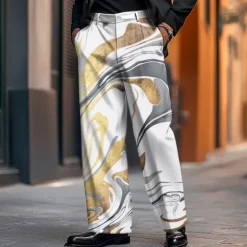 Best OUKU Men's Dress Pants Trousers Suit Pants Marble Abstract Art Full Length Vacation Daily Dads Day Gifts Casual Loose Fit Blue Purple Micro-elastic