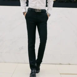 New OUKU Men's Dress Pants Trousers Chinos Casual Pants Straight Leg Plain Comfort Breathable Full Length Wedding Fashion Casual White Khaki Micro-elastic