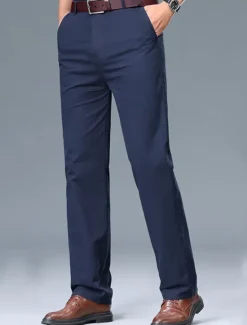 Best OUKU Men's Dress Pants Trousers Chinos Buttons Pocket Plain Comfort Formal Work Business Fashion Classic Style Black White Micro-elastic