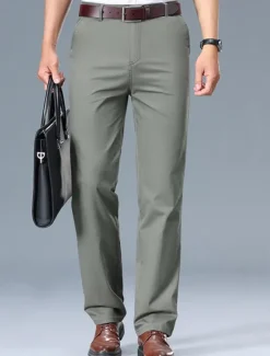 Best OUKU Men's Dress Pants Trousers Chinos Buttons Pocket Plain Comfort Formal Work Business Fashion Classic Style Black White Micro-elastic