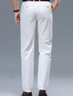 Best OUKU Men's Dress Pants Trousers Chinos Buttons Pocket Plain Comfort Formal Work Business Fashion Classic Style Black White Micro-elastic