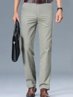 Best OUKU Men's Dress Pants Trousers Chinos Buttons Pocket Plain Comfort Formal Work Business Fashion Classic Style Black White Micro-elastic