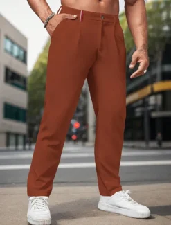 Outlet OUKU Men's Dress Pants Trousers Chinos Slacks Pleated Pants Buttons Pocket Plain Comfort Formal Party Work Fashion Classic Style Light Khaki Black Micro-elastic