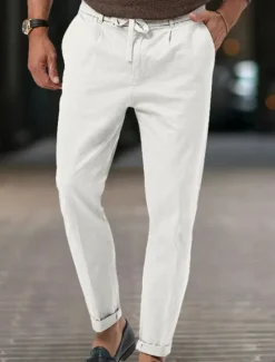 Outlet OUKU Men's Dress Pants Trousers Casual Pants Suit Pants Pocket Drawstring Elastic Waist Plain Comfort Soft Full Length Outdoor Business Daily Fashion Streetwear Black White