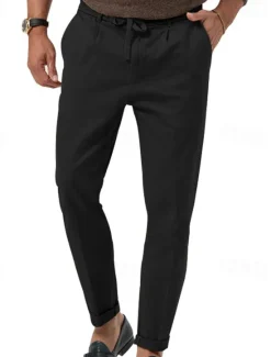 Outlet OUKU Men's Dress Pants Trousers Casual Pants Suit Pants Pocket Drawstring Elastic Waist Plain Comfort Soft Full Length Outdoor Business Daily Fashion Streetwear Black White