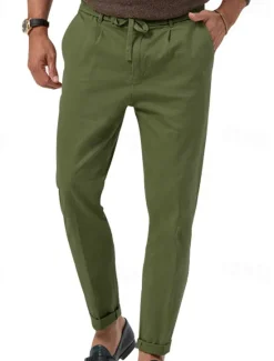 Outlet OUKU Men's Dress Pants Trousers Casual Pants Suit Pants Pocket Drawstring Elastic Waist Plain Comfort Soft Full Length Outdoor Business Daily Fashion Streetwear Black White