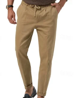 Outlet OUKU Men's Dress Pants Trousers Casual Pants Suit Pants Pocket Drawstring Elastic Waist Plain Comfort Soft Full Length Outdoor Business Daily Fashion Streetwear Black White