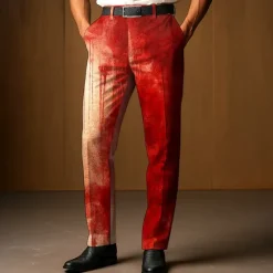 Clearance OUKU Men's Dress Pants Trousers Suit Pants Blood stains Halloween Costumes Full Length Outdoor Holiday Dark Gothic Style Light Khaki Red Micro-elastic