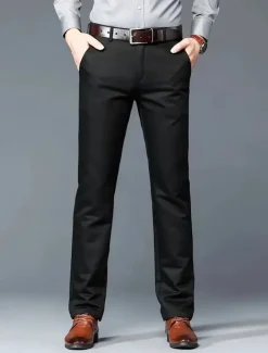 Clearance OUKU Men's Dress Pants Trousers Chinos Buttons Pocket Solid Colored Comfort Formal Party Work Fashion Classic Style Black White Micro-elastic