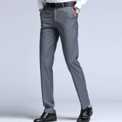 Hot OUKU Men's Dress Pants Trousers Chinos Casual Pants Pocket Straight Leg Plain Comfort Office Business Casual Streetwear Stylish Black Dark Blue