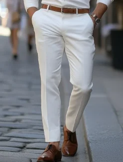 New OUKU Men's Dress Pants Trousers Suit Pants Pocket Plain Comfort Soft Full Length Wedding Business Casual Fashion Streetwear Black White