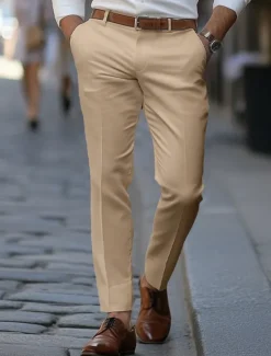 New OUKU Men's Dress Pants Trousers Suit Pants Pocket Plain Comfort Soft Full Length Wedding Business Casual Fashion Streetwear Black White