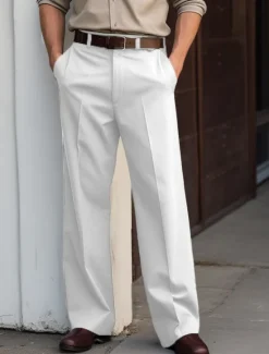 Clearance OUKU Men's Dress Pants Trousers Suit Pants Buttons Front Pocket Straight Leg Plain Comfort Soft Full Length Business Daily Holiday Fashion Chic & Modern Black White