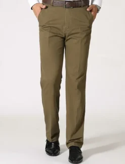 New OUKU Men's Dress Pants Trousers Chinos Buttons Pocket Plain Comfort Formal Party Work Fashion Classic Style Black Brown Micro-elastic