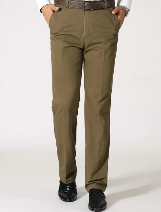 New OUKU Men's Dress Pants Trousers Chinos Buttons Pocket Plain Comfort Formal Party Work Fashion Classic Style Black Brown Micro-elastic