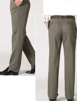 New OUKU Men's Dress Pants Trousers Chinos Buttons Pocket Plain Comfort Formal Party Work Fashion Classic Style Black Brown Micro-elastic