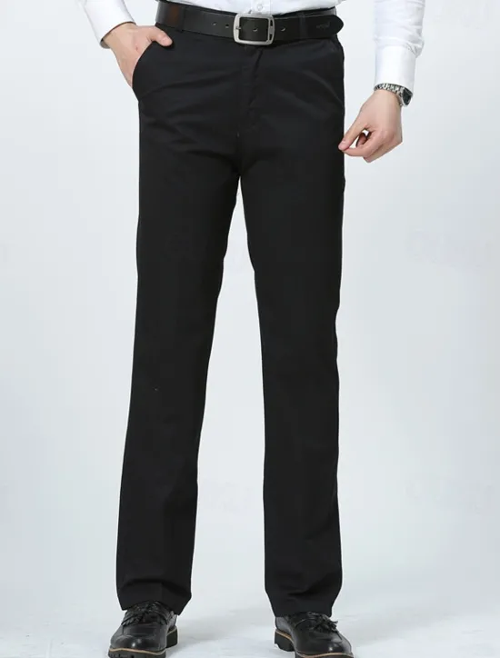 New OUKU Men's Dress Pants Trousers Chinos Buttons Pocket Plain Comfort Formal Party Work Fashion Classic Style Black Brown Micro-elastic