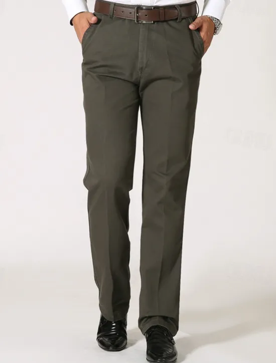 New OUKU Men's Dress Pants Trousers Chinos Buttons Pocket Plain Comfort Formal Party Work Fashion Classic Style Black Brown Micro-elastic