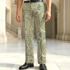 Outlet OUKU Men's Dress Pants Trousers Suit Pants Paisley Floral Print Flowers Full Length Outdoor Vacation Daily Retro Vintage Light Green Blue Micro-elastic