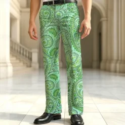 Outlet OUKU Men's Dress Pants Trousers Suit Pants Paisley Floral Print Flowers Full Length Outdoor Vacation Daily Retro Vintage Light Green Blue Micro-elastic