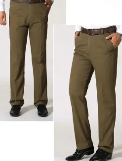 Outlet OUKU Men's Dress Pants Trousers Chinos Buttons Pocket Straight Leg Plain Comfort Formal Party Work Fashion Classic Style Black Dark Green Micro-elastic