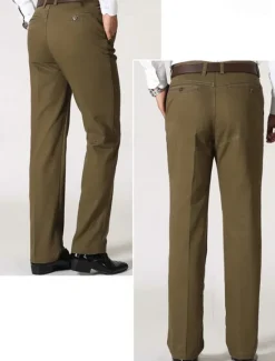 Outlet OUKU Men's Dress Pants Trousers Chinos Buttons Pocket Straight Leg Plain Comfort Formal Party Work Fashion Classic Style Black Dark Green Micro-elastic