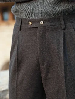 Online OUKU Men's Dress Pants Woolen Pants Trousers Pleated Pants Suit Pants Pocket Plain Comfort Soft Full Length Party Business Daily Elegant Fashion Dark Gray Beige
