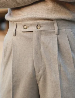 Online OUKU Men's Dress Pants Woolen Pants Trousers Pleated Pants Suit Pants Pocket Plain Comfort Soft Full Length Party Business Daily Elegant Fashion Dark Gray Beige