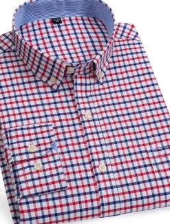 Sale OUKU Men's Dress Shirt Button Down Shirt Non Iron Shirt Oxford Shirt Stripes and Plaid Wedding Vacation Light Yellow Denim Blue White Yellow Long Sleeve Turndown All Seasons Clothing Apparel Button-Down