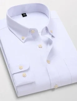 Hot OUKU Men's Dress Shirt Button Down Shirt Oxford Shirt Collared Shirt Plain Wedding Work Light Pink White Royal Blue Blue Long Sleeve Spring & Fall Clothing Apparel