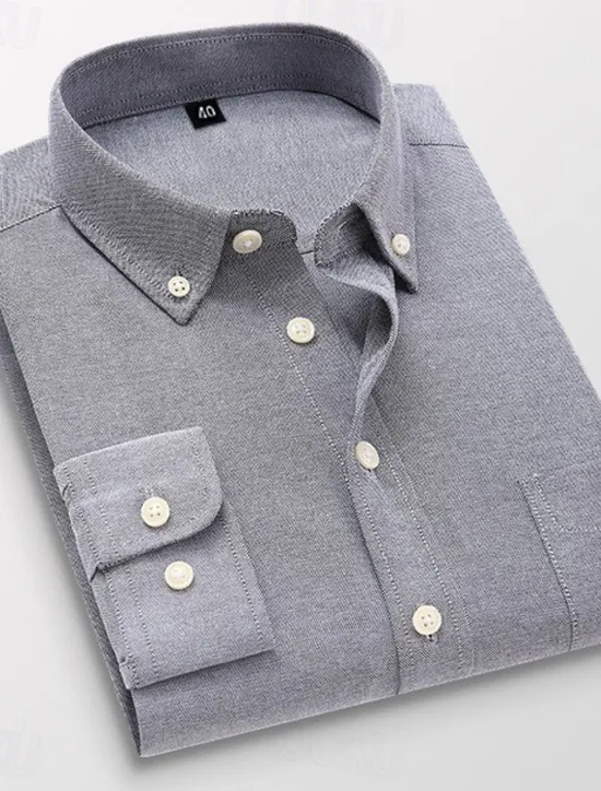 Hot OUKU Men's Dress Shirt Button Down Shirt Oxford Shirt Collared Shirt Plain Wedding Work Light Pink White Royal Blue Blue Long Sleeve Spring & Fall Clothing Apparel