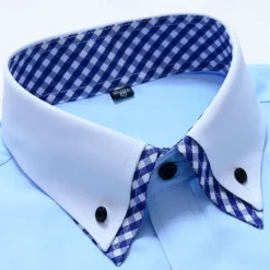 OUKU Men's Dress Shirt Button Down Shirt Plaid Wedding Outdoor Blue Sky Blue Short Sleeve Turndown Summer Spring Clothing Apparel