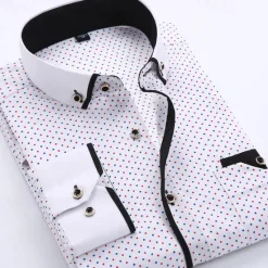 Sale OUKU Men's Dress Shirt Button Down Shirt Collared Shirt Polka Dot Wedding Outdoor Black White Red Navy Blue Long Sleeve Turndown Summer Spring Clothing Apparel Print