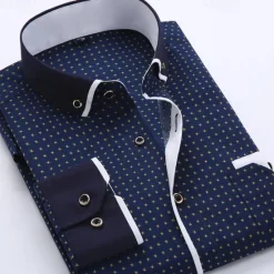 Sale OUKU Men's Dress Shirt Button Down Shirt Collared Shirt Polka Dot Wedding Outdoor Black White Red Navy Blue Long Sleeve Turndown Summer Spring Clothing Apparel Print