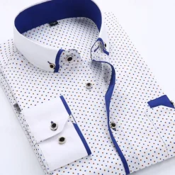 Sale OUKU Men's Dress Shirt Button Down Shirt Collared Shirt Polka Dot Wedding Outdoor Black White Red Navy Blue Long Sleeve Turndown Summer Spring Clothing Apparel Print