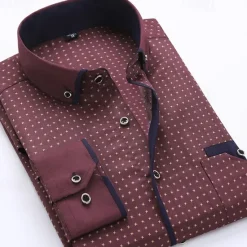 Sale OUKU Men's Dress Shirt Button Down Shirt Collared Shirt Polka Dot Wedding Outdoor Black White Red Navy Blue Long Sleeve Turndown Summer Spring Clothing Apparel Print
