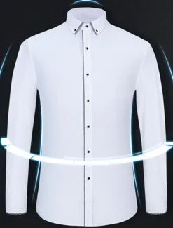 Clearance OUKU Men's Dress Shirt Button Down Shirt Color Block Office & Career Going out White Long Sleeve Button Down Collar Spring & Summer Clothing Apparel Navy Blue