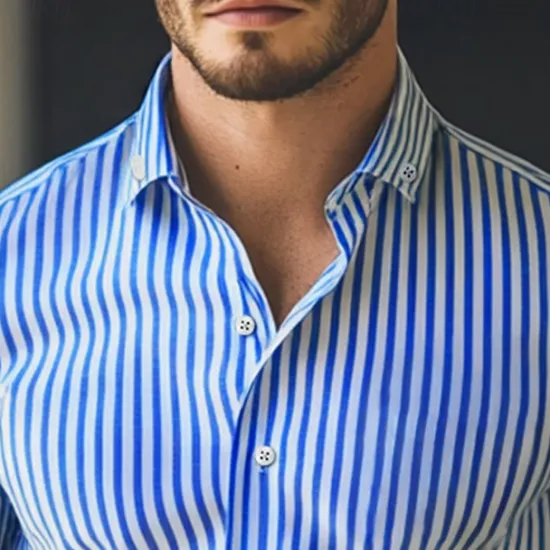 Outlet OUKU Men's Dress Shirt Button Down Shirt Striped Wedding Work Light Blue Black Red Blue Long Sleeve Collar Clothing Apparel